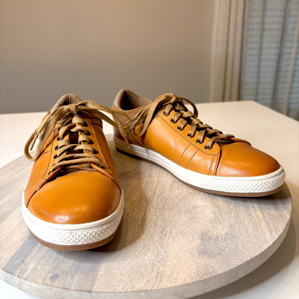 English Laundry Men’s Leather Sneakers Tan Brown Suede Accent Casual Shoes Sz 9